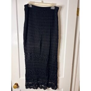 Chico's Black Crochet Knit Maxi Skirt Lined Scalloped Hem Size 2 L XL